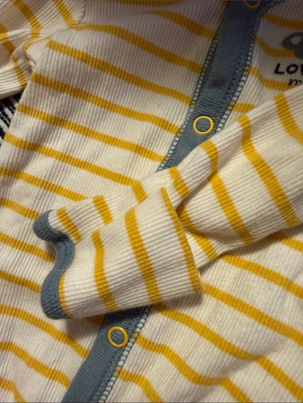 Carter's Yellow & White Striped Footed One-Piece with Blue Trim